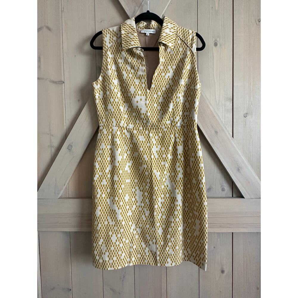Jonathan Saunders dress womens size 42 mustard yellow cream groovy retro v neck